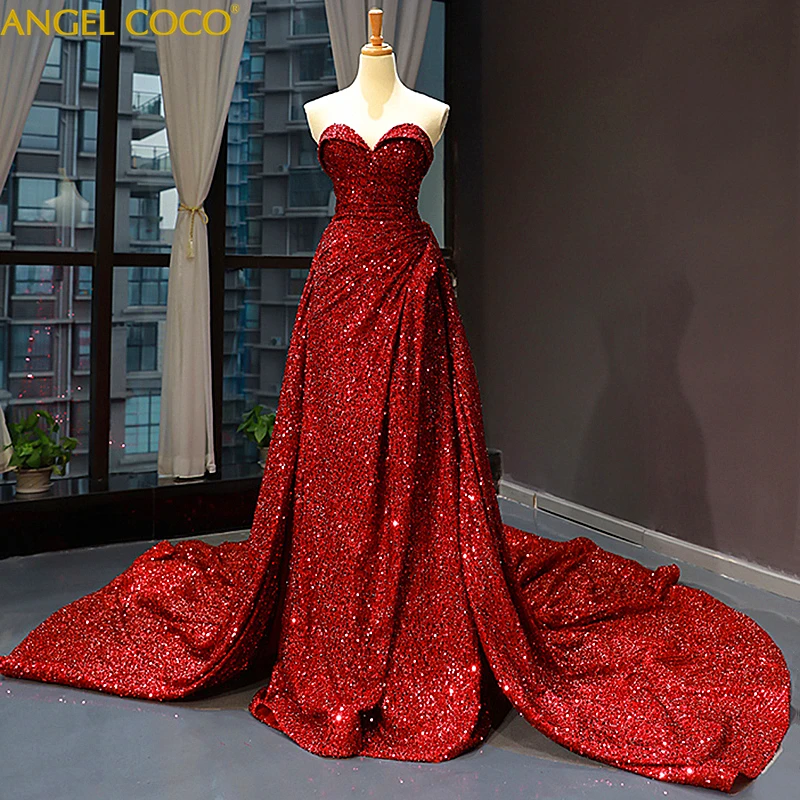 

High-end Custom Evening Gown Dubai Luxury Sequins Crystal Red Carpet 2019 Saudi Arabia Party Occasion Formal Long Prom Dresses