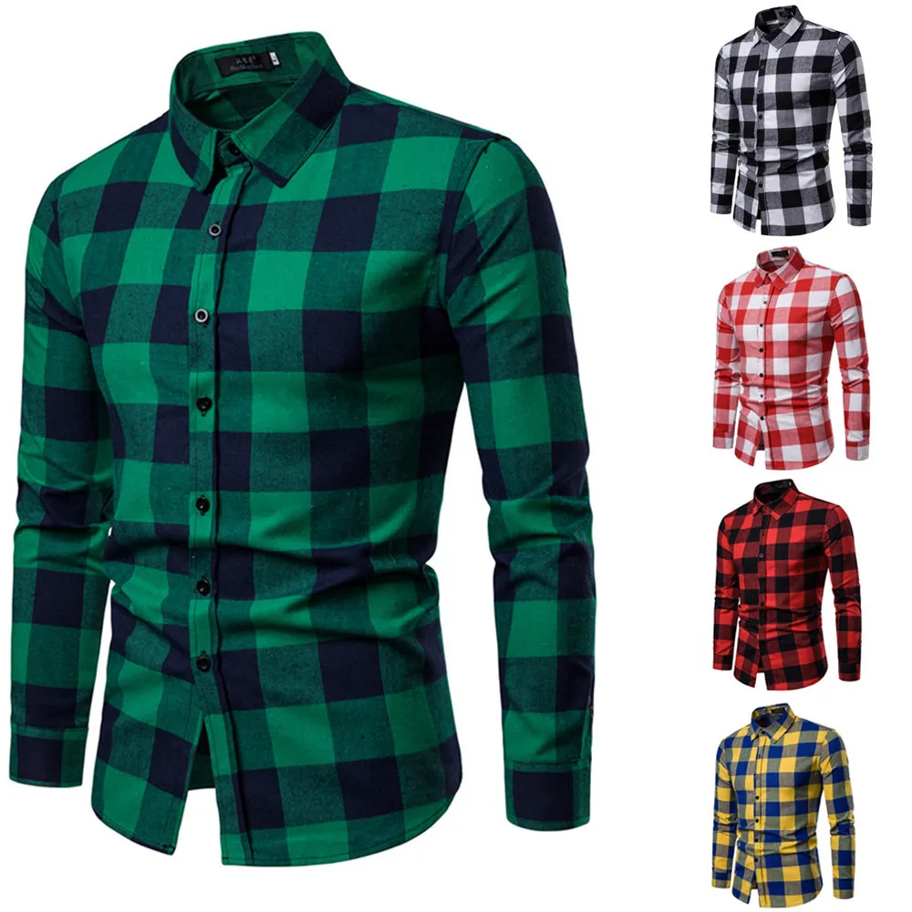MUQGEW модная клетчатая рубашка, мужская рубашка, camisa masculina xadrez, Мужская утолщенная клетчатая Повседневная рубашка с длинными рукавами, модная блузка# G4