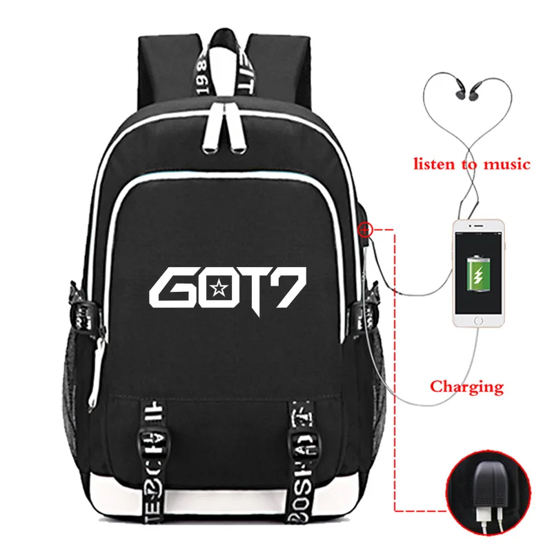 028 Karean Fashion GOT7 напечатанный подростковый USB рюкзак с зарядным устройством студенческий повседневный холст большой емкости сумки для ноутбука Плечи сумка - Цвет: 028