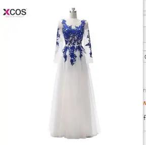 Robe de bal longue белое синее платье для выпускного вечера Длинные изготовленный на заказ платья выпускного вечера с длинными рукавами Вечерние платья большого размера - Цвет: AS THE PICTURE