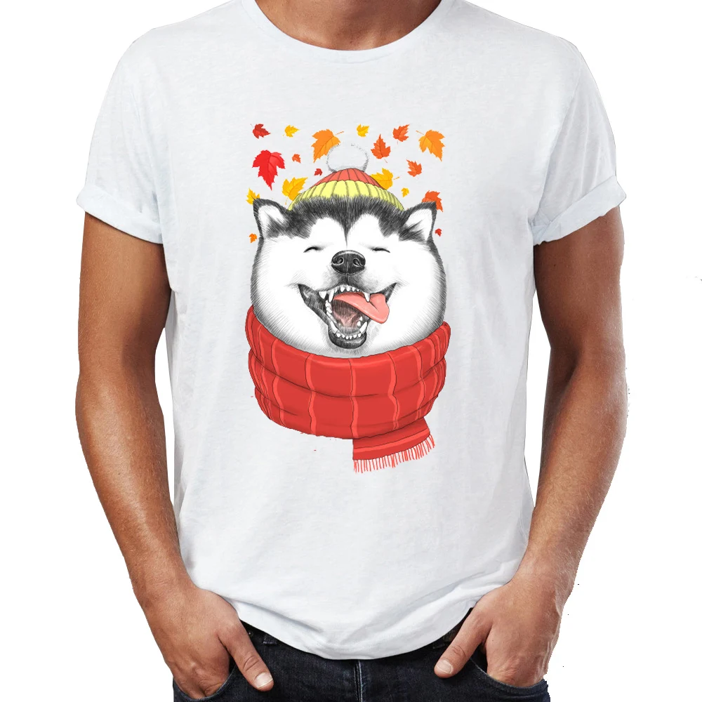 Для мужчин футболка осень Хаски енот кошка Awesome Животные Tee | Мужская одежда