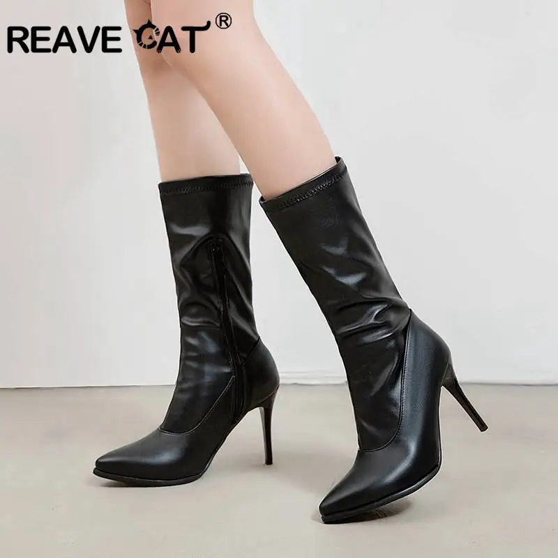 black mid calf stiletto boots