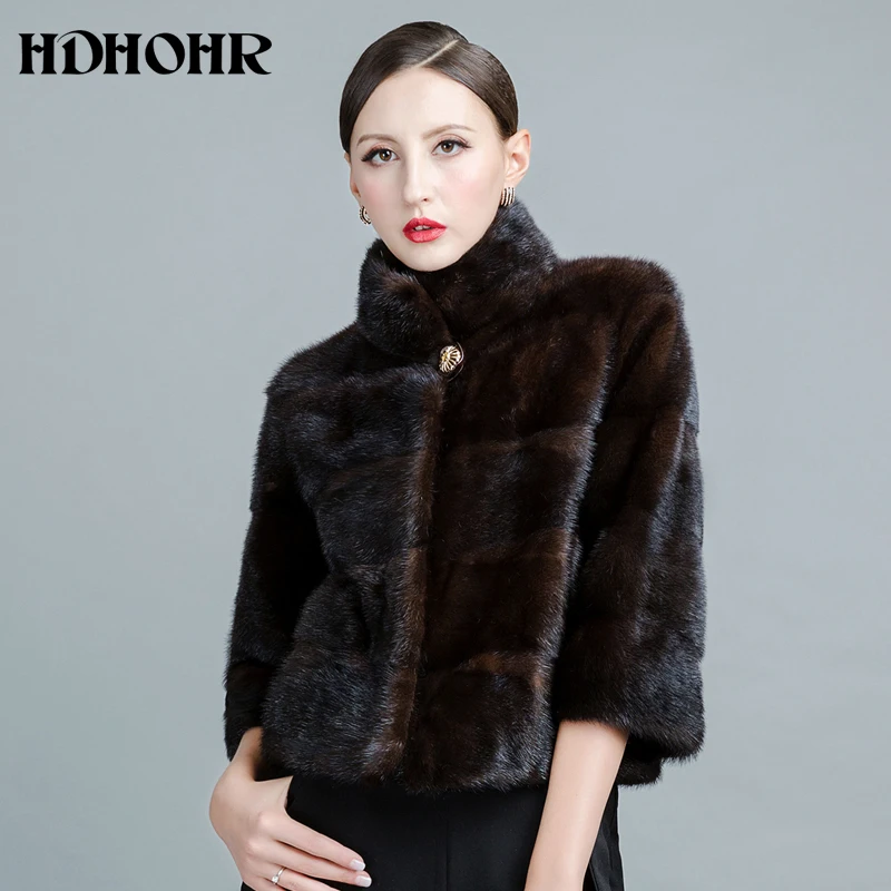 HDHOHP 2017 New Fashion Real Mink Fur Coats Of Women Short Slim Genuine Leather Good Quality Warm Winter Natural Fur jackets Coats