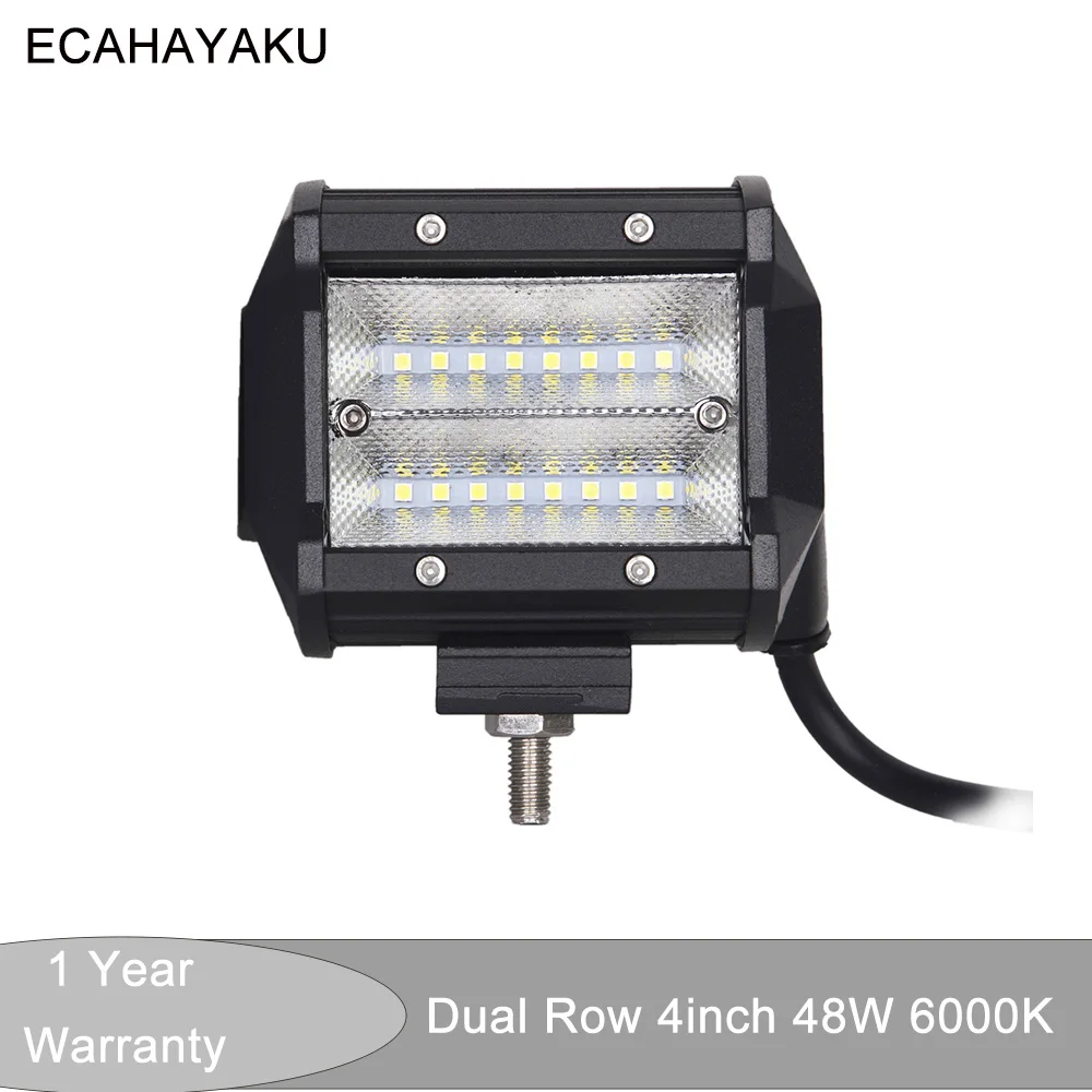 

ECAHAYAKU 1x LED 48W Work Lamp 4 Inch Light Bar 24v 12V IP67 FLOOD beam FOR 4x4 OFF-ROAD ATV TRUCK BOAT UTV car styling fog lamp