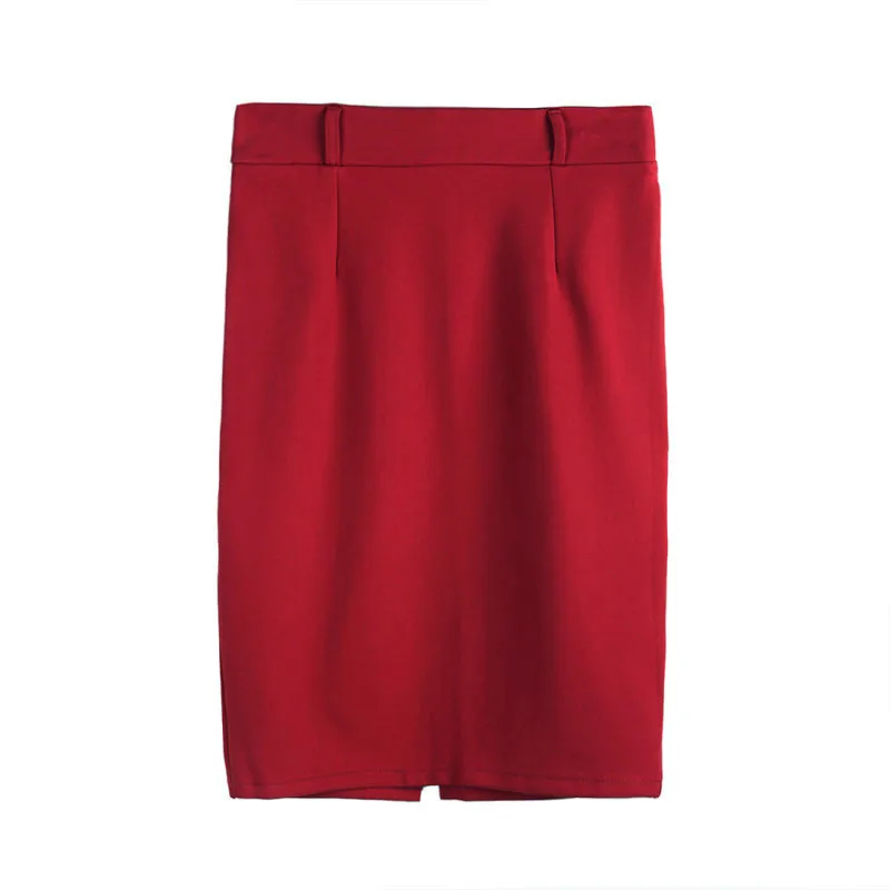 Для женщин юбка с завышенной талией для девочек стрейч степенная юбка тонкая сумка бедра юбка миди Большие размеры S-5XL - Цвет: 502-Red