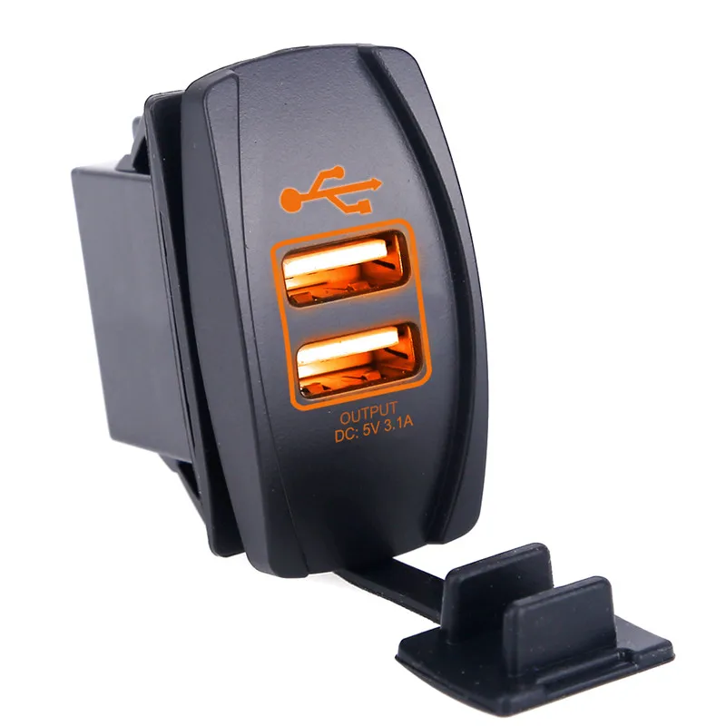Универсальный USB зарядное устройство с двумя выходами для автомобиля Зарядное устройство Водонепроницаемый 2 Порты и разъёмы Мощность гнездо 3.1A 5В USB штыревой частью соединения Зарядное устройство Мощность автомобильный адаптер для укладки - Название цвета: Оранжевый