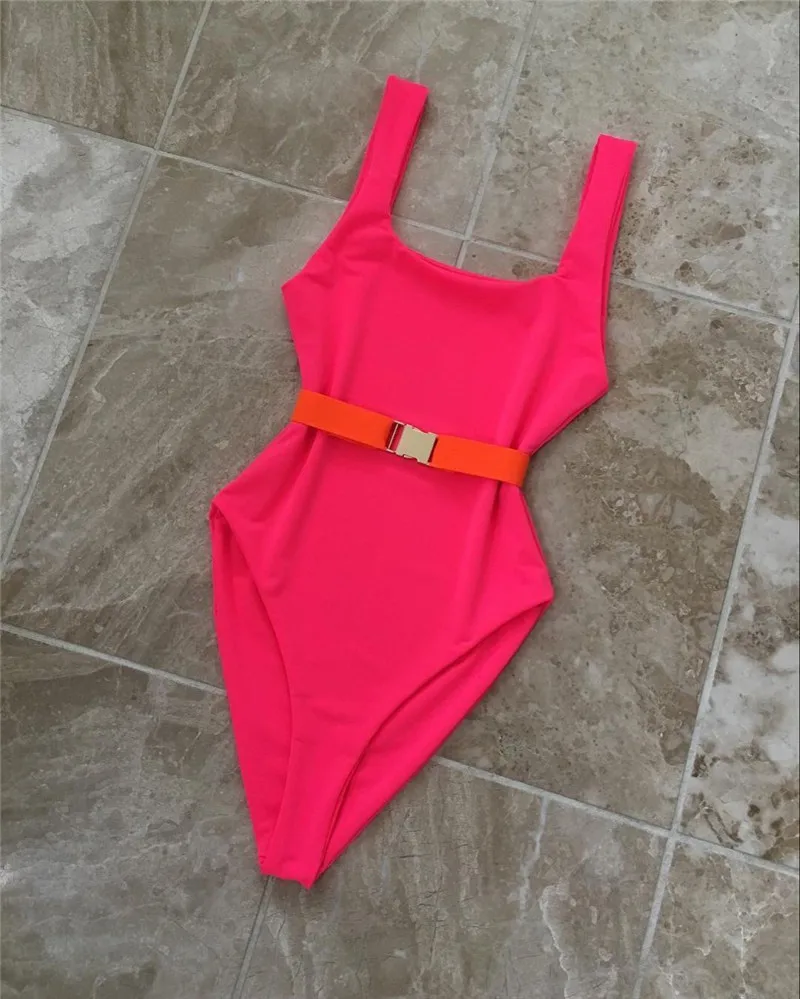 Maillot De Bain Badpak купальник женский сексуальный однотонный Цельный купальник металлический купальник с поясом Купальник для женщин