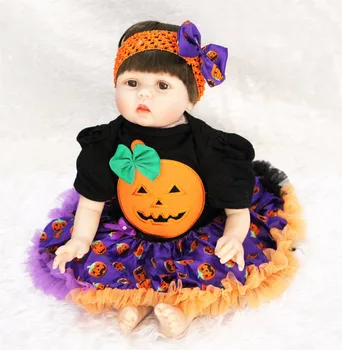 

22" girl doll reborn soft cotton body silicone vinyl dolls with Pumpkins dress set girls Birthday / Christmas Gift boneca