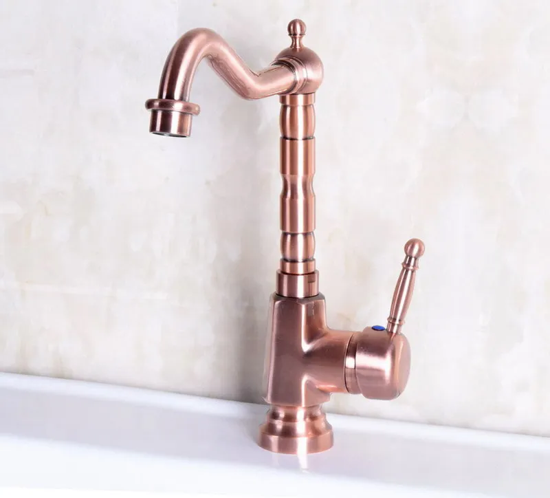 Antique Red Copper Brass Single Handle Square Bathroom Kitchen Basin Sink Faucet Mixer Tap Swivel Spout Deck Mounted mnf253
