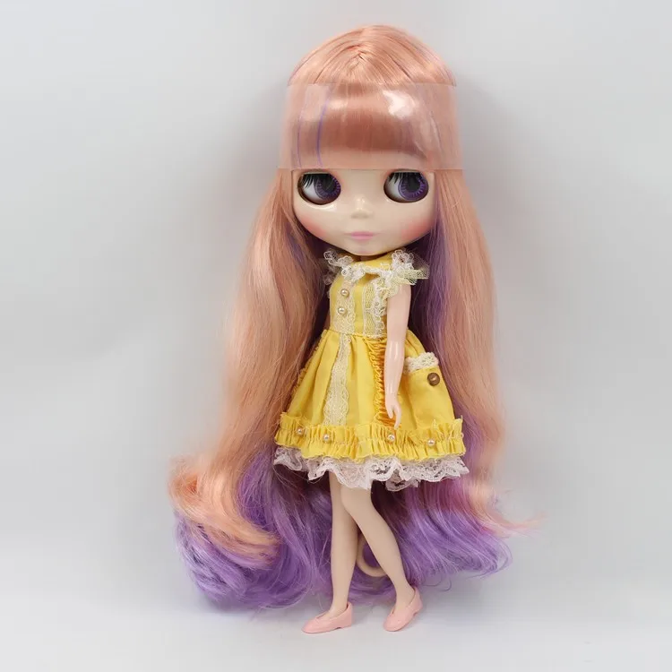 Factory Blyth Doll Nude Doll Long Wavy Hair Mixed Color Champagne& Purple With Bangs 4 Colors For Eyes Suitable For DIY