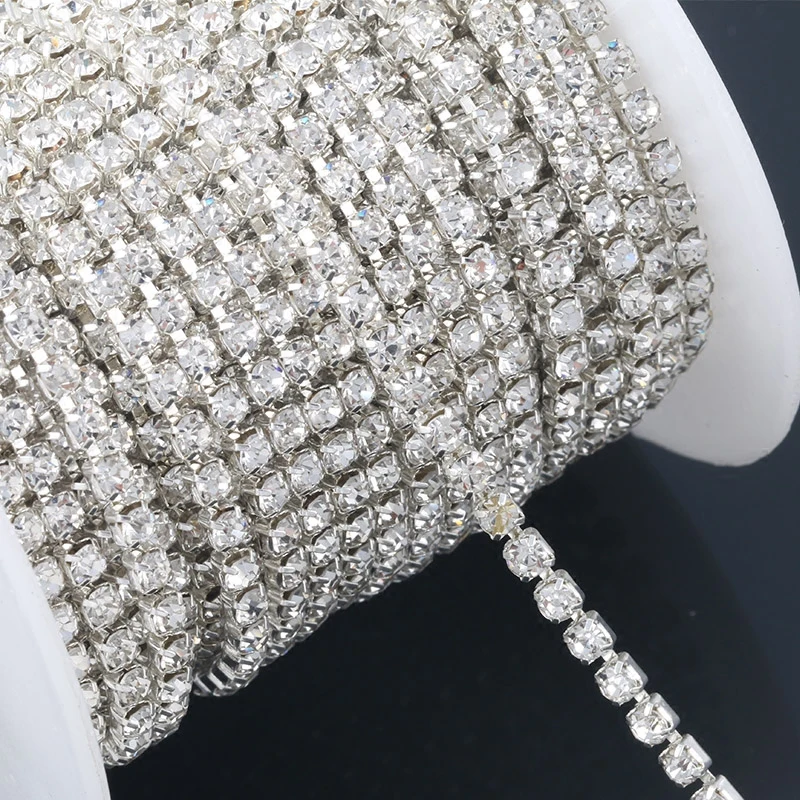 

1yard Clear Crystal SS6-SS16(2mm-4mm) Silver Base Cup Rhinestone Chain Apparel Sewing Style diy Beauty Accessories DIY Jewelry