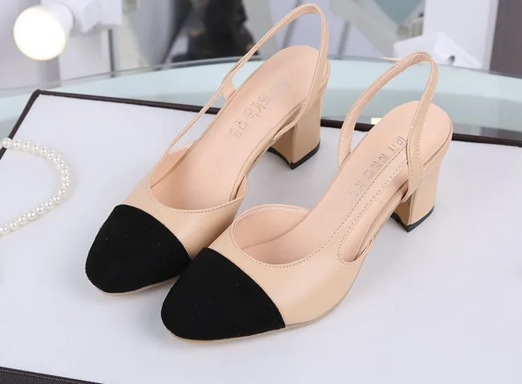

LISCN 2018 spring and autumn new round head shallow mouth high-heeled Slim color single shoes women's fashion casual shoes 6