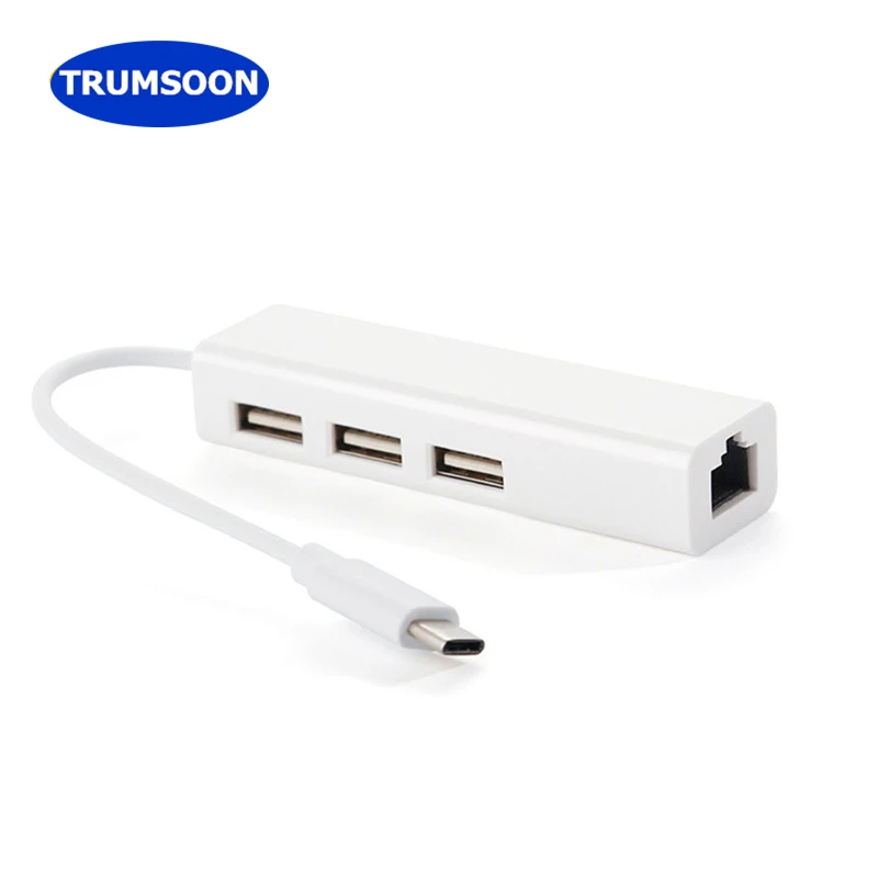 Trumsoon USB C Type C to Ethernet Adapter USB2.0 Hub 3 Ports RJ45 Network Card Lan Adapter for Macbook Chromebook Trumsoon USB C Type C to Ethernet Adapter USB2.0 Hub 3 Ports RJ45 Network Card Lan Adapter for Macbook Chromebook