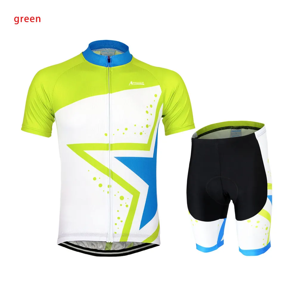 ARSUXEO мужские велосипедные Короткие рукава MTB Джерси велосипед звезда рубашки с подкладкой велосипедная форма ZSS56 - Цвет: green set