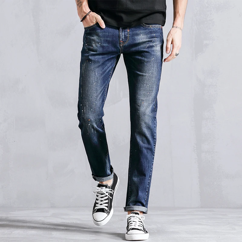 Spring Autumn Fashion Straight Casual Jeans Men Clothes Slim Fit Skinny ...