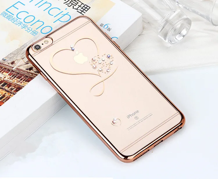 Для iPhone 6 Чехол, ультра тонкий чистый мягкий TPU Чехлы для телефона с кристаллами и розовым покрытием, Блестящий Алмазный чехол для iPhone 6S 6 Plus 7 Plus