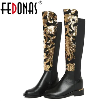

FEDONAS Embroidery Quality Knee High Boots Women Genuine Leather Shoes Woman Knee Winter Boots Comfortable Warm Long Boots