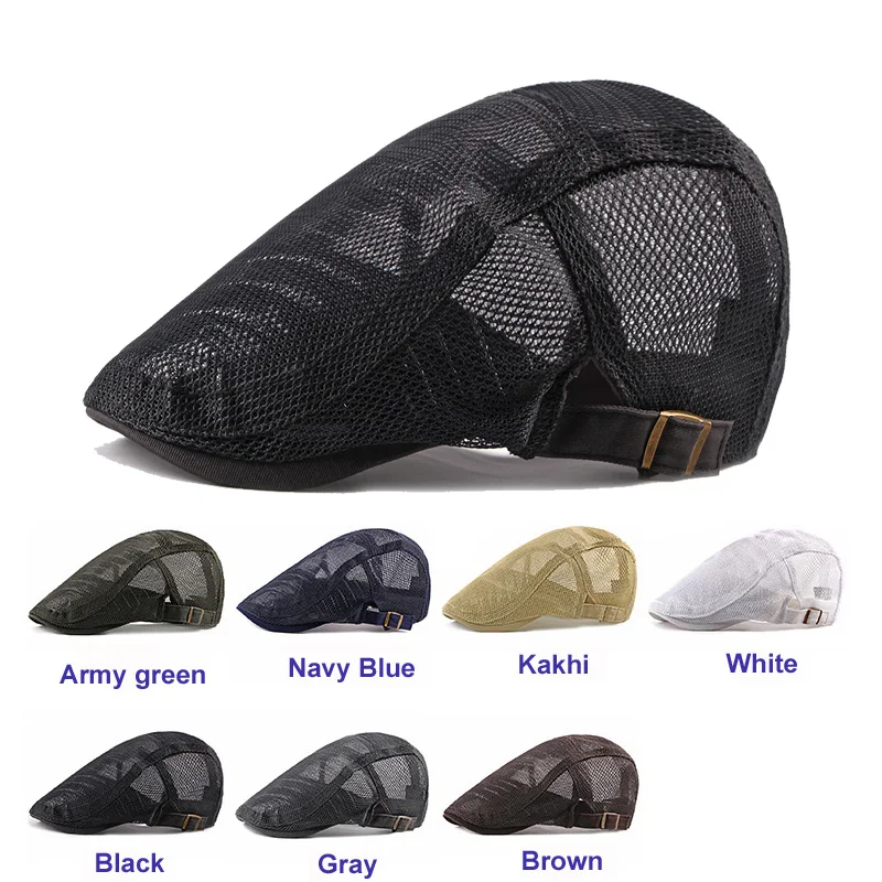 

Beret Spring Summer Men Women Cap Adjustable Newsboy Ivy Flat Cap Breathable Mesh Cap for Men Women Solid Plain Beret Cap