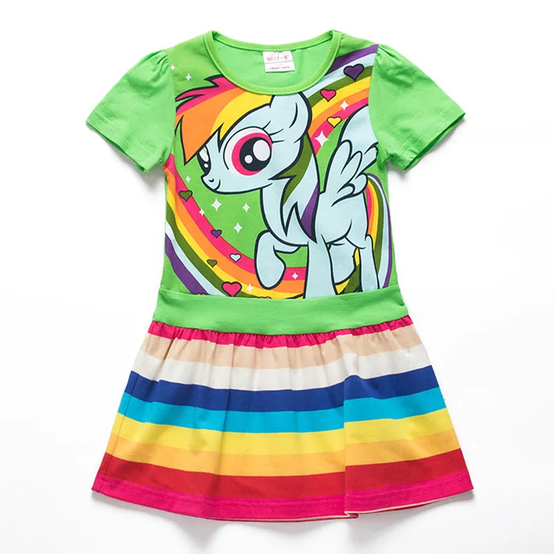 

Girls summer cartoon colorful pony cotton dress children rainbow stitching casual princess dress 3-8 years old