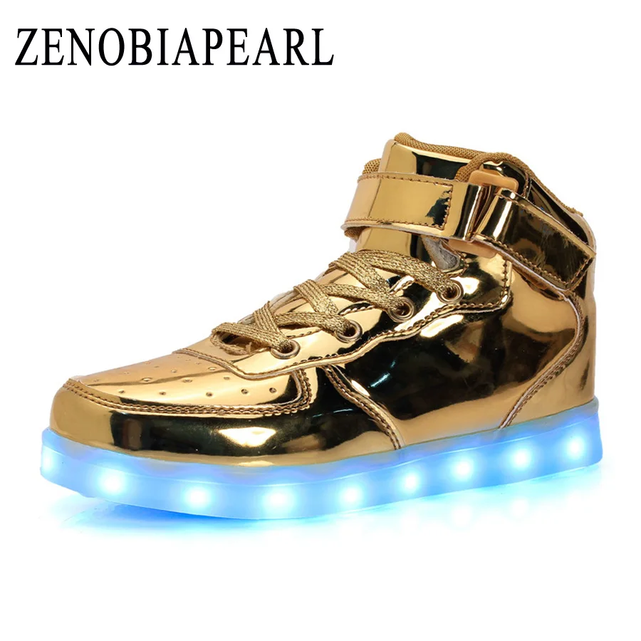 EUR 25-37 светящиеся кроссовки USB зарядка Led детская обувь высокая помощь мальчик девочка мужчины женщины светящиеся теннисные Детские светильник обувь
