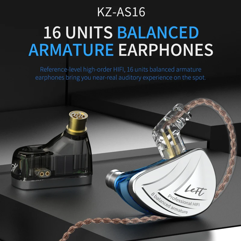 

KZ AS16 8BA Drive Units In Ear Earphone 8 Balanced Armature Monitoring Noise Canceling Earphone Headset Detachable 2PIN Cable