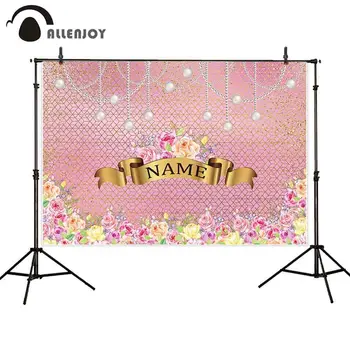 

Allenjoy backgrounds for photography studio Pearl flowers banner golden glitter backdrop birthday wedding customize photocall