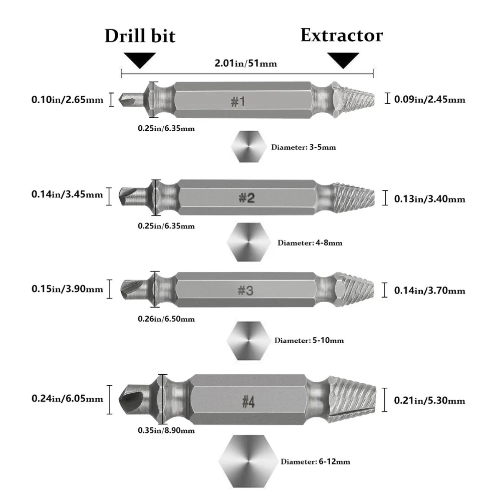 4 шт./компл. высокая скорость сталь двойной головкой поломки Винт Extractor Удалить сломанный болт инструмент Поврежденные Винт Extractor