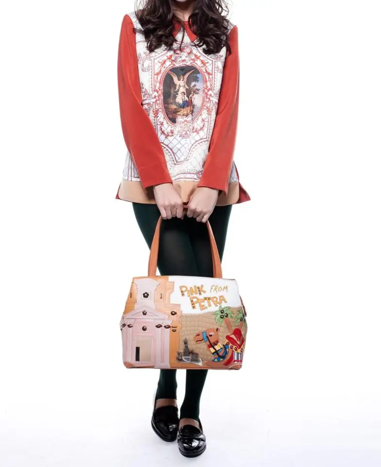 Женские сумки на плечо Braccialini арт Хамелеон сумка-мессенджер сумки Braccialini брендовый стиль художественный мультяшный замок верблюда