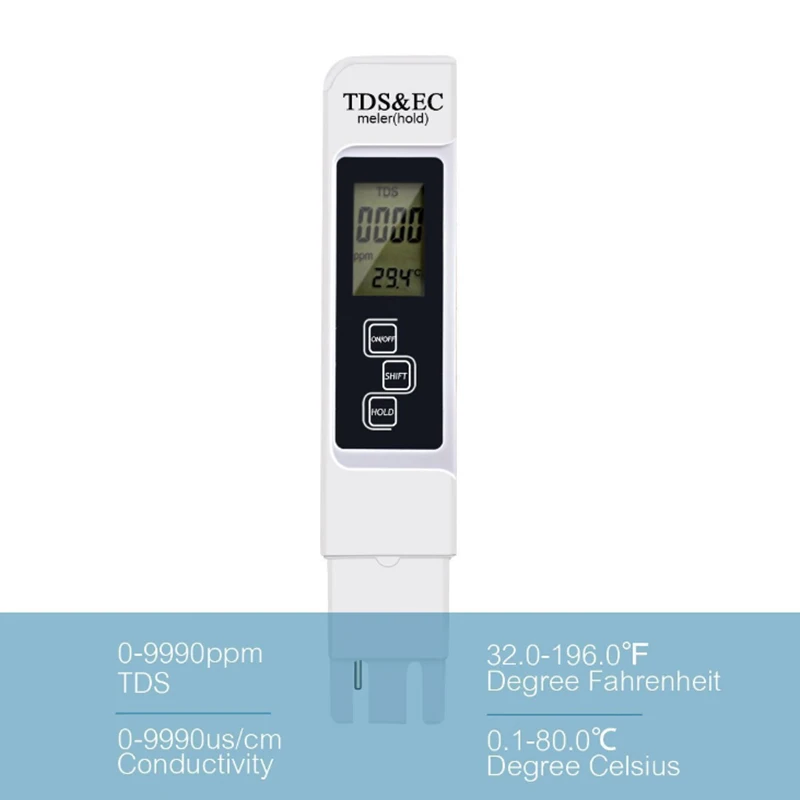 TDS EC Meter Temperature Tester Filter Pen 3 In1 Conductivity Water Quality Measurement TEMP TDS&EC Tester Meter 0-9990ppm 15% (1)