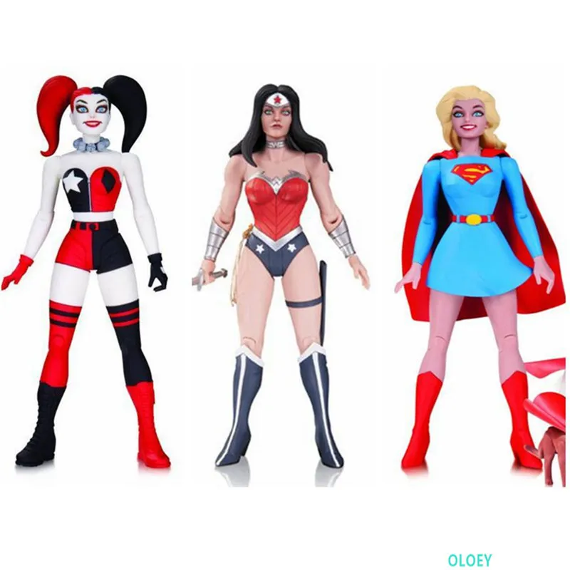 

3 Style Avengers Wonder Woman Supergirl The Joker Harley Quinn PVC Action Figure Model Toy 16CM L156