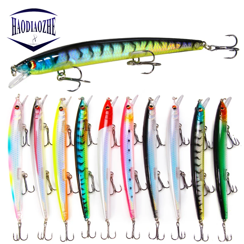 

HAODIAOZHE Long Minnow Fishing Lure 15.4g 135mm Wobbler Artificial Hard bait Jerkbait Black Pesca Peche Carp Fish Tackle YU545
