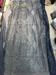 Блестящие темно-синие африканских кружевных тканей высокого качества вышивки для свадьбы в нигерийском стиле блесток Блеск тюль чистая