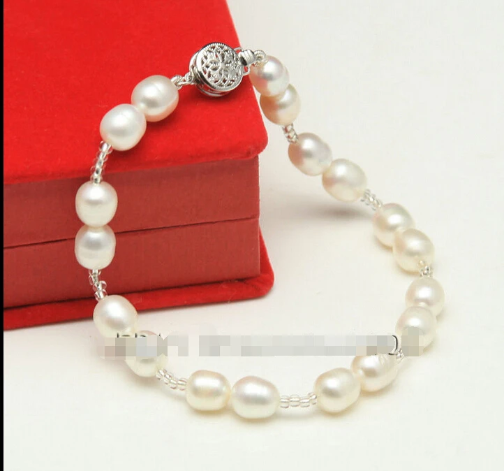 

shippings504 Mother's gift AA 7-8mm white akoya cultured pearl bracelets