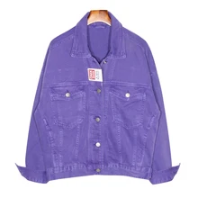 Яркие цвета, женские повседневные джинсовые куртки, весна-осень, модная однотонная короткая джинсовая куртка, Повседневная Уличная куртка с отворотом и длинным рукавом