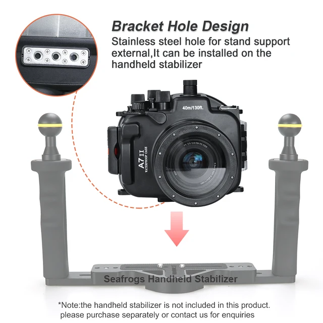 カルテ-電動水中カメラハウジング,Samsung a7r ii/a7s ii 40m/130ft meikon,内蔵漏れ検知センサー,シノケーブルポート