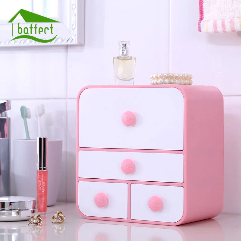 Cute Multi Grid Plastic Storage Box With Drawers Jewelry Desktop