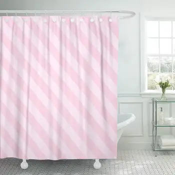 

Shower Curtain with Hooks Baby Pattern Stripe Sweet Pink Two Tone Colors Diagonal Abstract Graphic Line Candy Bathroom