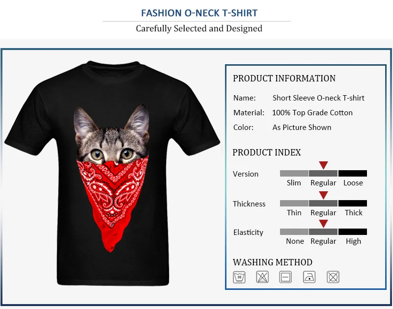 3D Printed Tops T Shirt for Men Hot Sale Summer/Fall Round Collar 100% Cotton Short Sleeve T-shirts Gangster Cat Printed Tee-Shirt Gangster Cat
