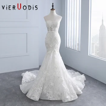 

Brautkleid Sheath Vestido De Noiva Sereia Beach Wedding Dress Embroidery Lace Appliques Strapless Mermaid Wedding Dresses