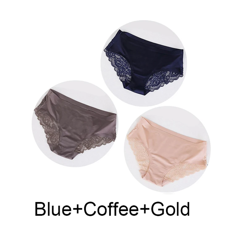 3 Pcs Sexy Underwear Women's Lace Panties Seamless Low Waist Briefs Nylon Silk Breathable Female Cotton Comfortable Lingerie - Color: K