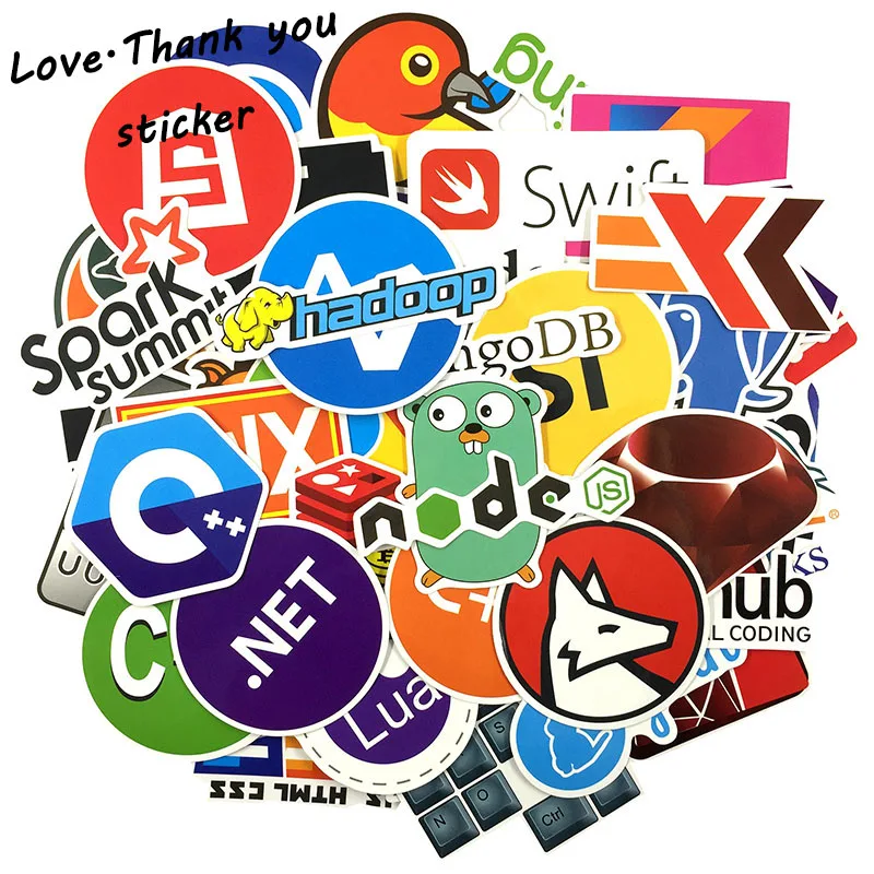 

73Pcs Internet Java JS Php Html Cloud Docker Bitcoin Programming Language APP Logo Cool toy Stickers for Laptop Car DIY Stickers