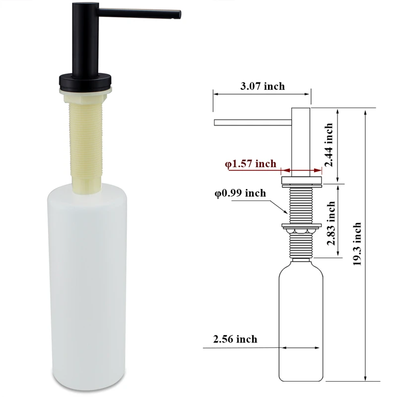 Черный дозатор для жидкого мыла для кухонной раковины из нержавеющей стали, встроенный в ручную дозатор для мыла, большая емкость 17 унций