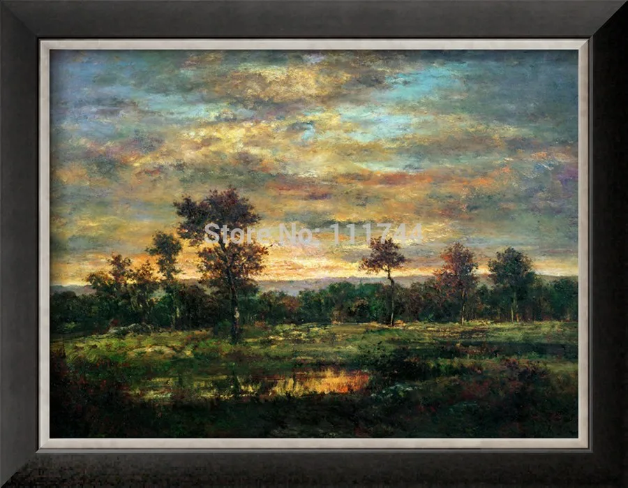 Image art paintings,oil canvas,Pond at the Edge of a Wood  by Theodore Rousseau,Home Decor,High quality,100%hand painted,free shipping