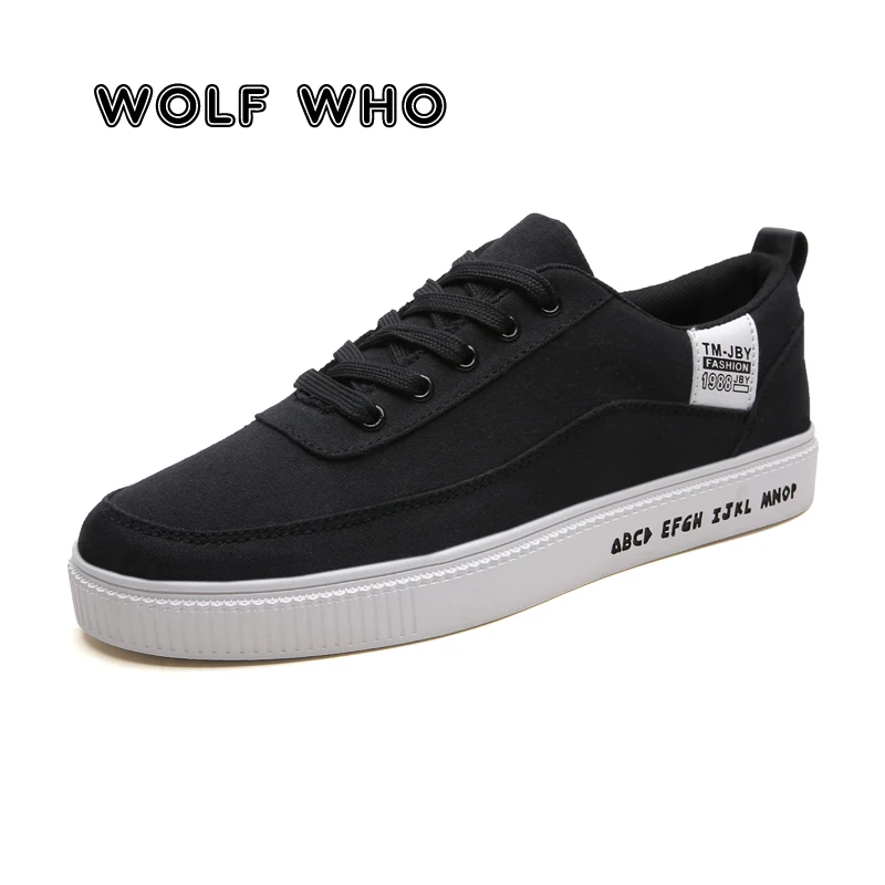

WOLF WHO 2019 Male Casual Shoes Breathable Fashion Black Sneakers Men Ultralight Solid color Canvas Flats Shoe buty meskie X-057