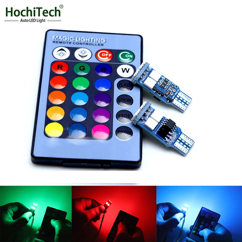 Светодиодные Автомобильные лампы T10 W5W RGB с пультом дистанционного управления для