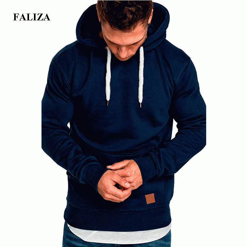 

FALIZA New Spring Mens Sweatshirts Hoodies Long Sleeve Solid Casual Sweatshirt Hoodies Top Pullovers Tracksuits Sweatshirt WY106