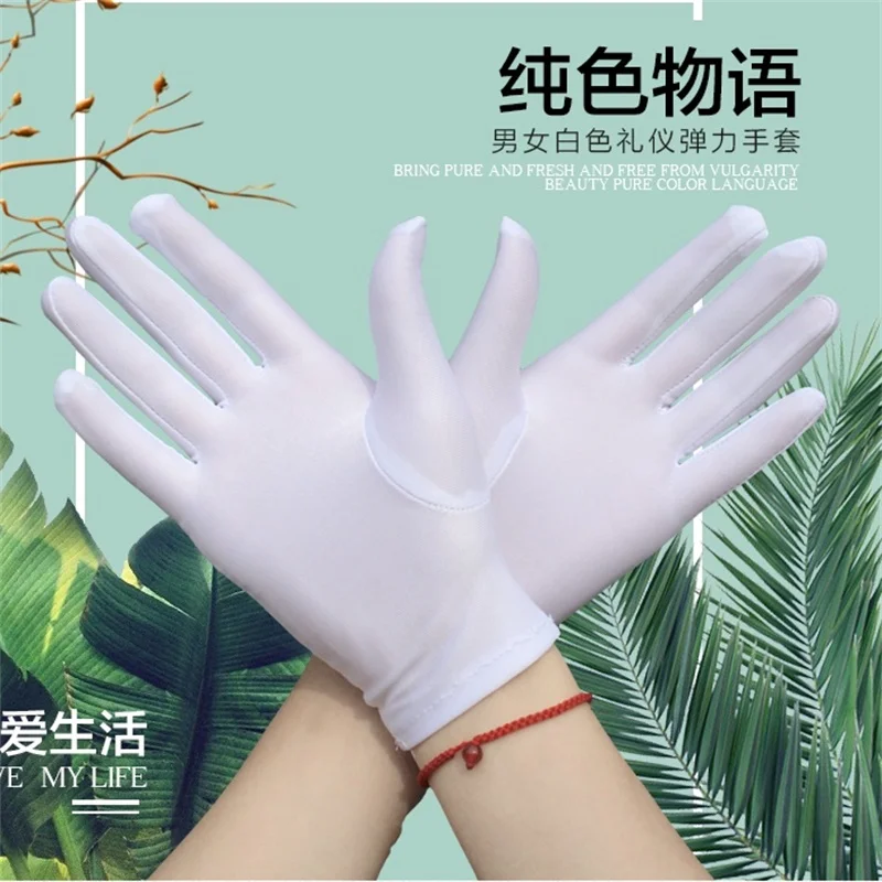 

Spring and autumn summer thin white etiquette gloves black elastic gloves