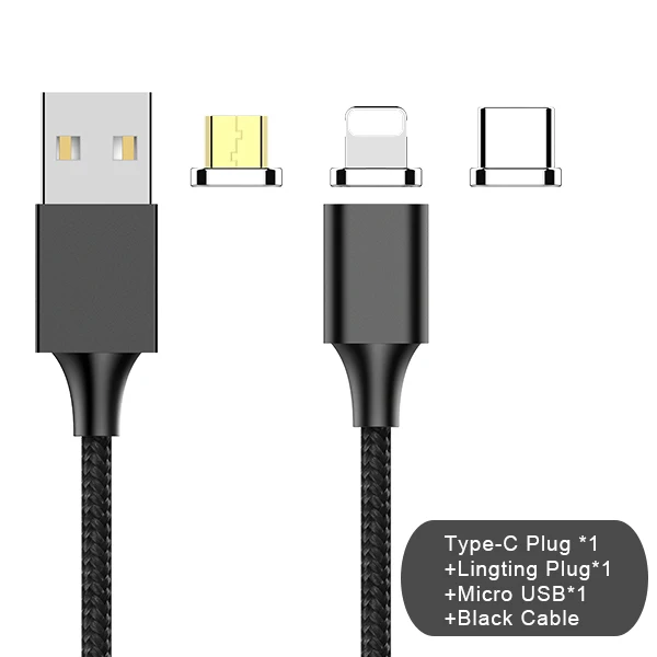 NOHON 3 в 1 Micro usb type C кабель для зарядки и синхронизации данных для iPhone X 7 8 6 5 Plus Магнитная Быстрая зарядка для samsung - Цвет: 3 plug 1 black cable