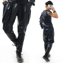 Стилист Модные свободные мужские брюки-шаровары ди-джей в ночном клубе GD черный тонкий эластичный кожа Штаны певица костюм