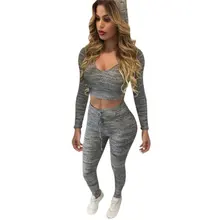 Autumn Women Tracksuit Hoodies Sweats Gray Sweatshirt Pants Sets Casual Clothing Bare Navel Wear Casual Suit Y63